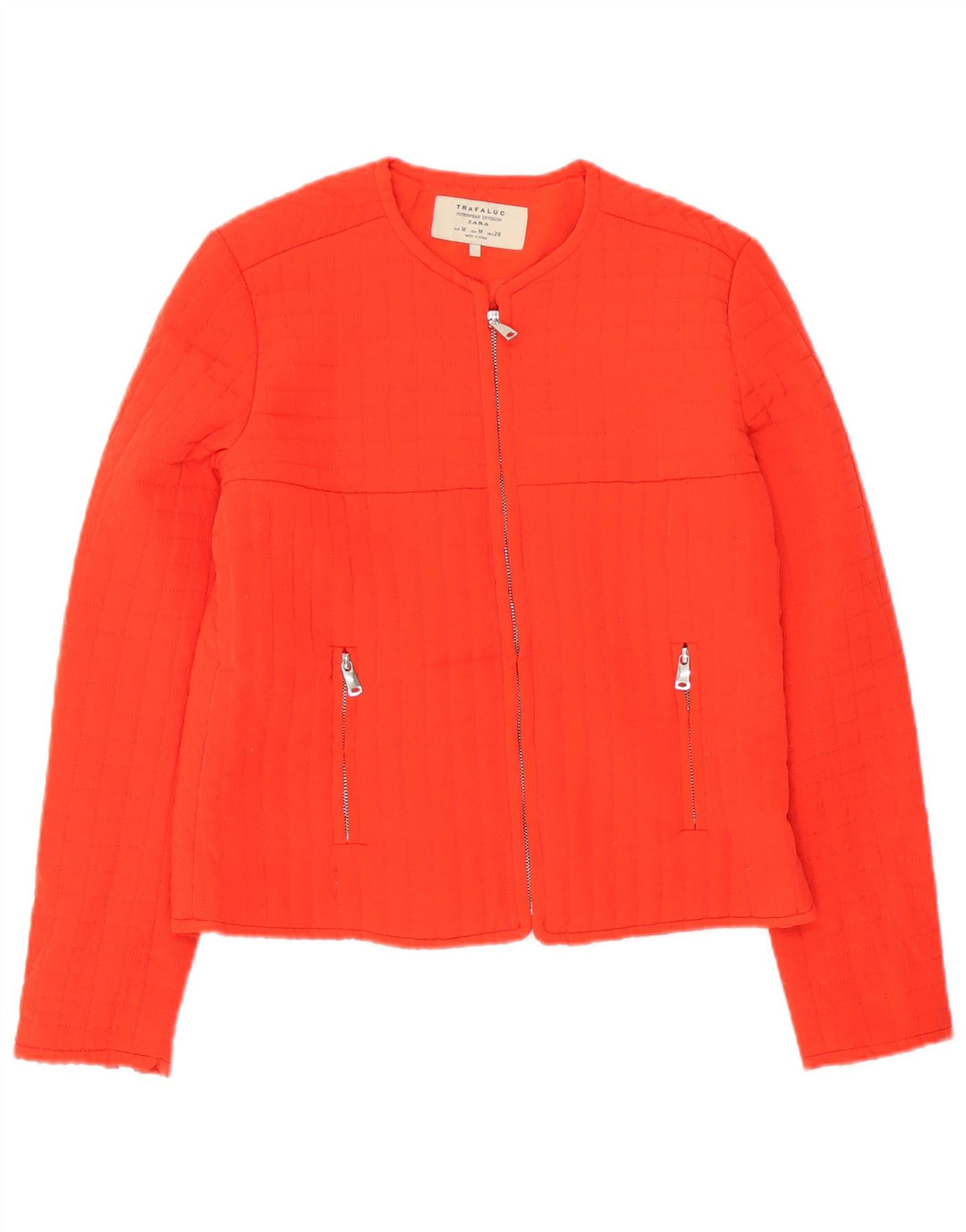 Zara Dame Trafaluc Quilted Jacket UK 14 Medium Orange Polyester