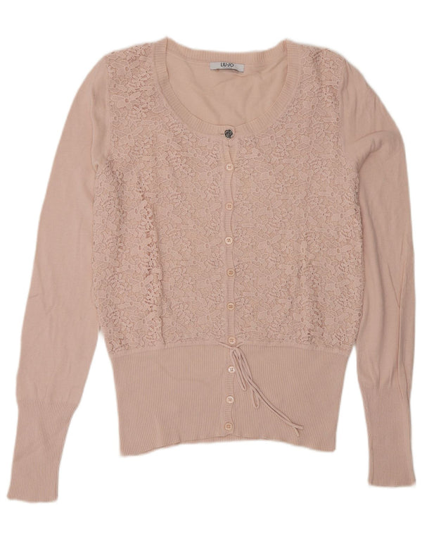 Liu Jo Dame Cardigan Sweater UK 14 Large Pink Floral Bomuld