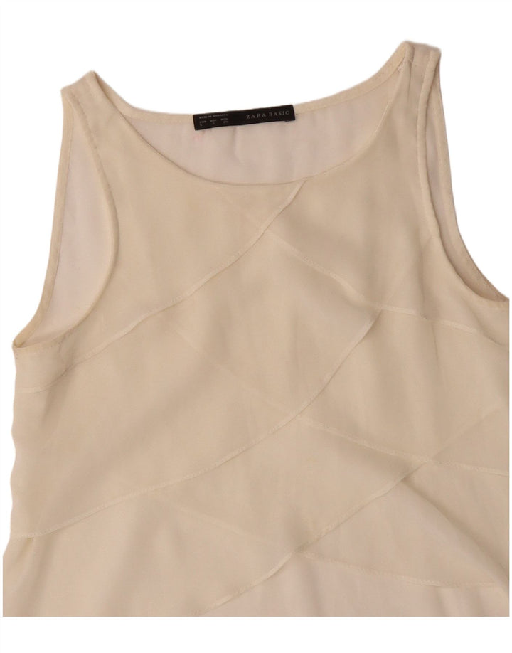 ZARA Dame ærmeløs bluse Top UK 10 Small Off White
