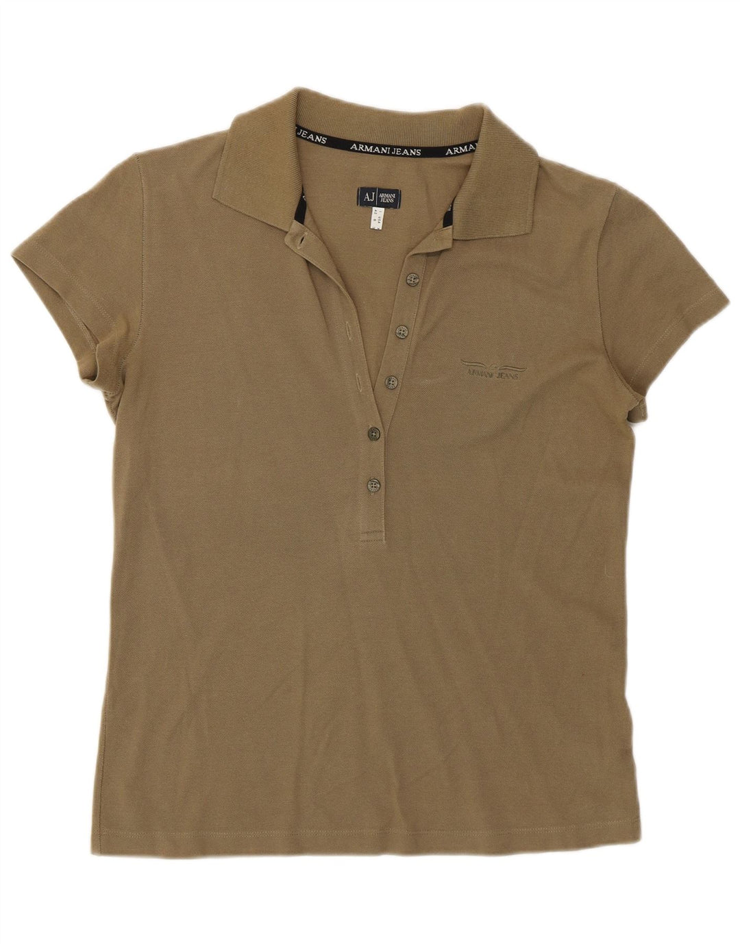 Armani Dame Polo Shirt UK 12 Medium Khaki Bomuld