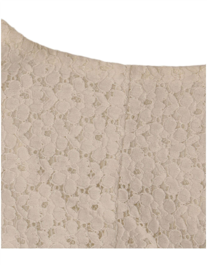 VINTAGE Womens Crop kortærmet skjortebluse IT 46 Large Off White Floral