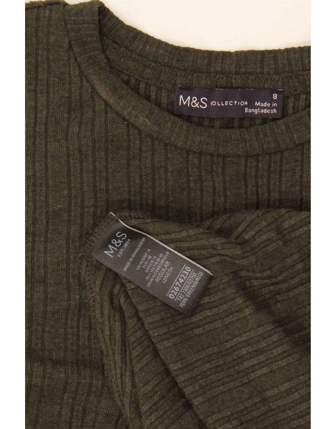 Marks & Spencer Dame Langærmet A-Line Kjole UK 8 Small Khaki Polyester