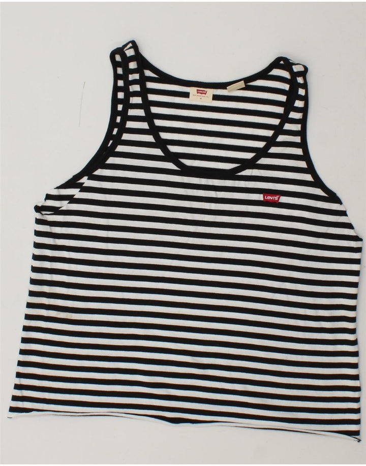 LEVI'S Womens Vest Top UK 14 Medium Black Striped Vintage Levi's and Second-Hand Levi's from Messina Hembry 