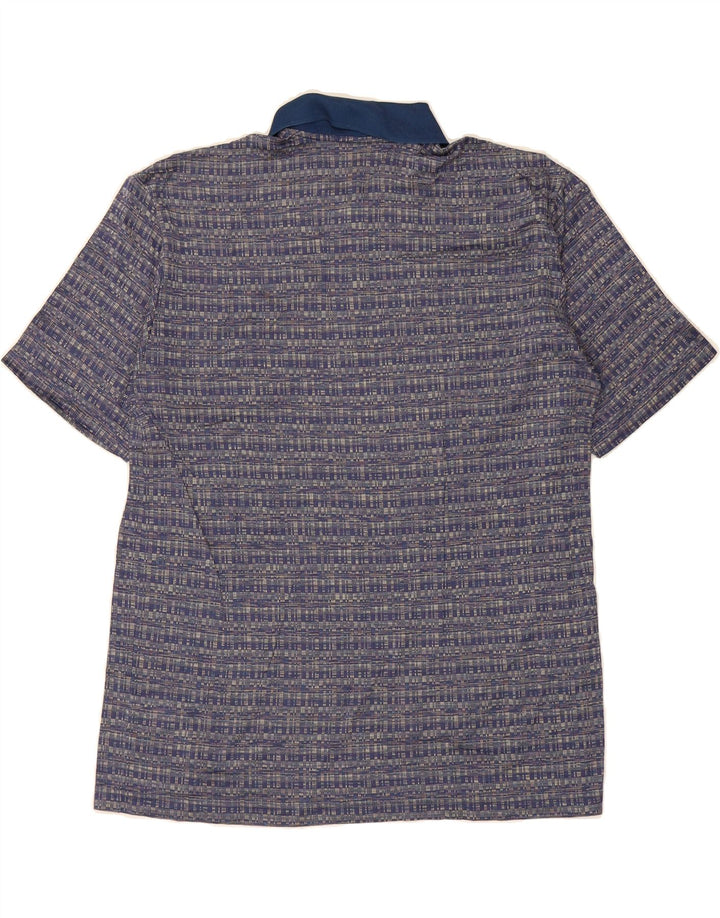 VINTAGE Mens Polo Shirt Medium Navy Blue Striped Cotton Vintage Vintage and Second-Hand Vintage from Messina Hembry 