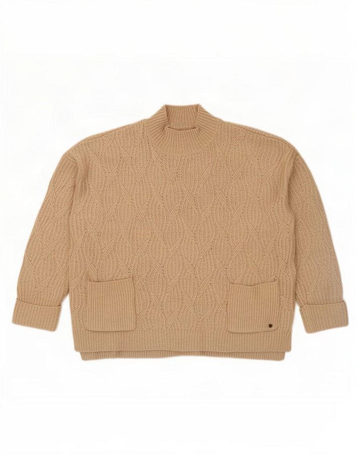 Fat Face Dame Oversized Turtle Neck Jumper Sweater UK 10 Small Beige