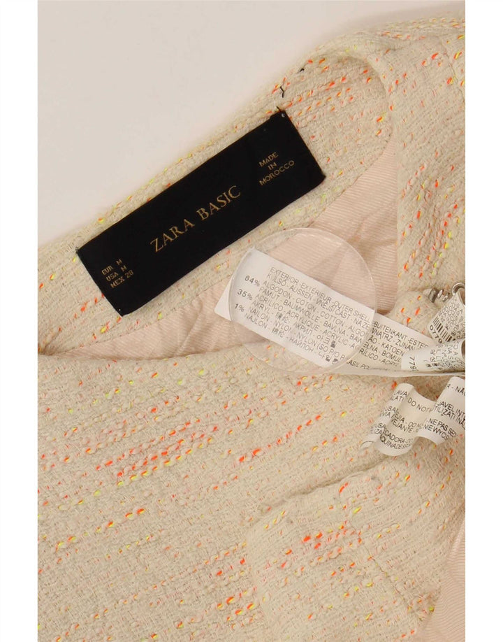 Zara Dame Crop Blazer Jacket UK 12 Medium Beige Flecked Bomuld
