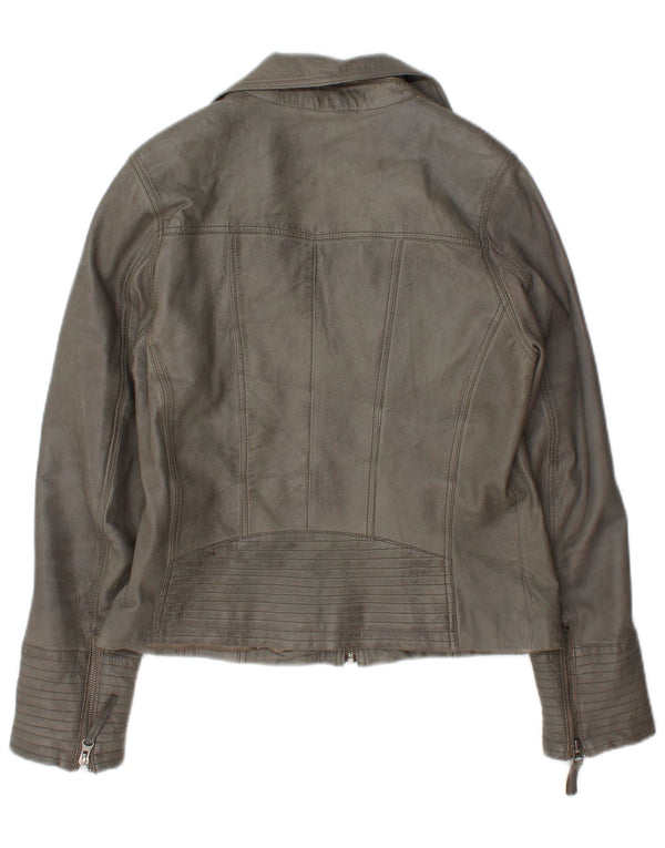 Max Womens Læder Biker Jacket UK 14 Large Grey Læder