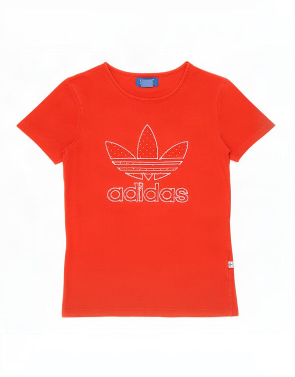 Adidas Dame Grafisk T-Shirt Top UK 8 Lille Rød Bomuld