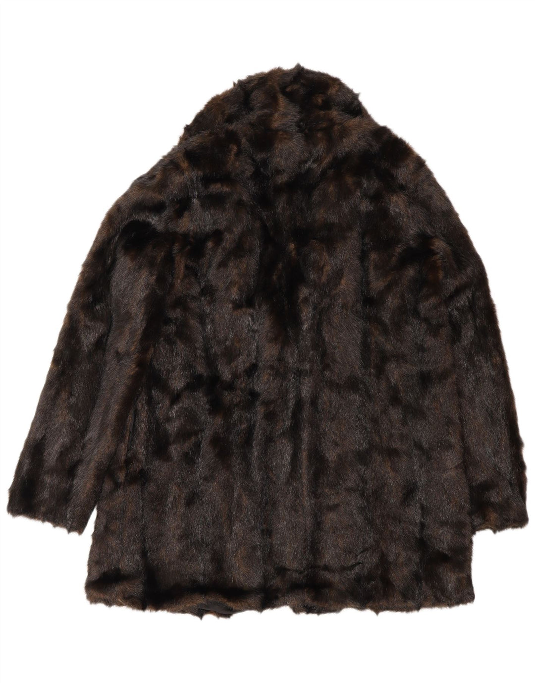Zara Dame imiteret Fur Oversized Overfrakke UK 10 Small Brown Polyester Winter