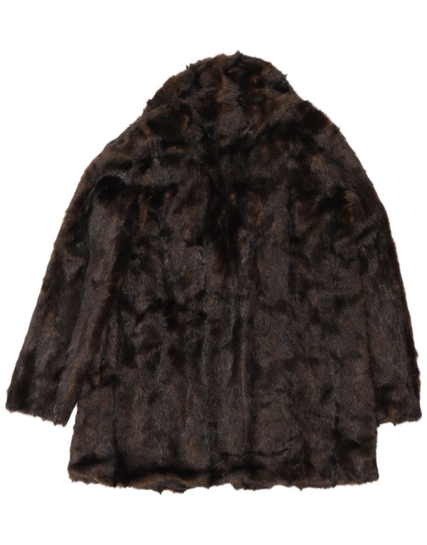 Zara Dame imiteret Fur Oversized Overfrakke UK 10 Small Brown Polyester Winter