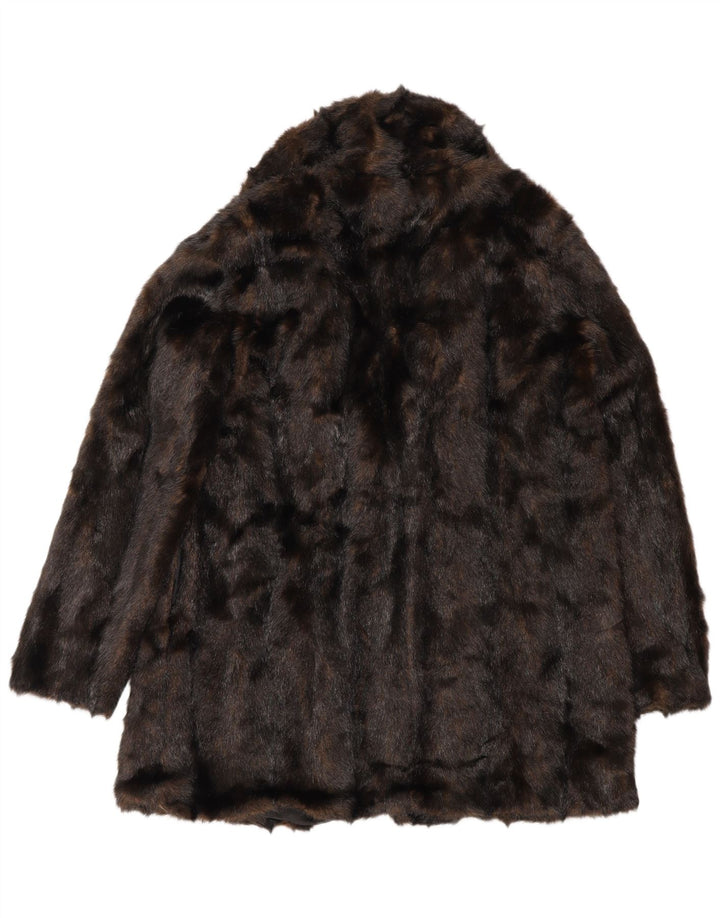 Zara Dame imiteret Fur Oversized Overfrakke UK 10 Small Brown Polyester Winter