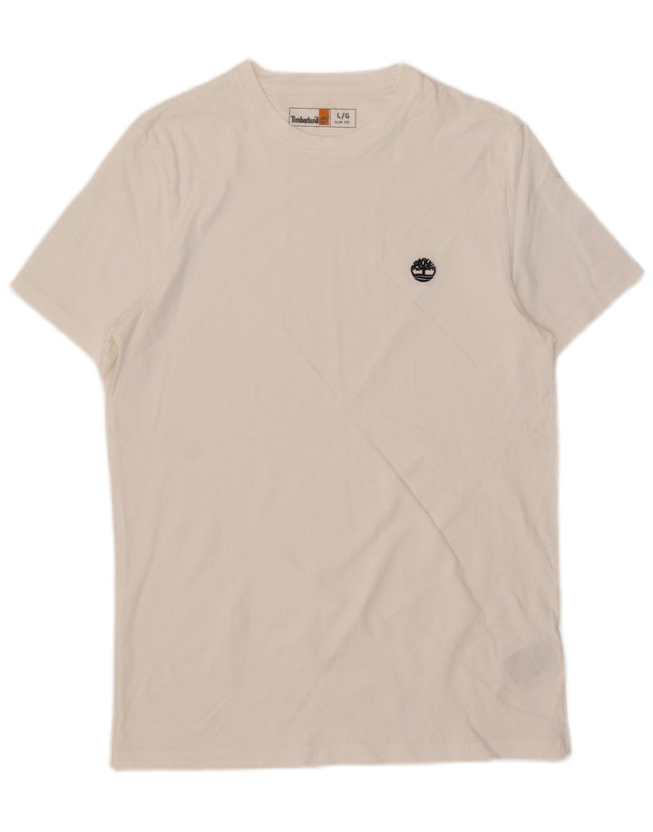 Timberland Herre Slim Fit T-Shirt Top Stor Hvid Bomuld