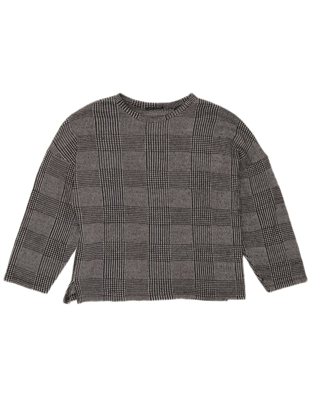 Zara Dame Top Langærmet UK 14 Medium Grey Houndstooth Polyester
