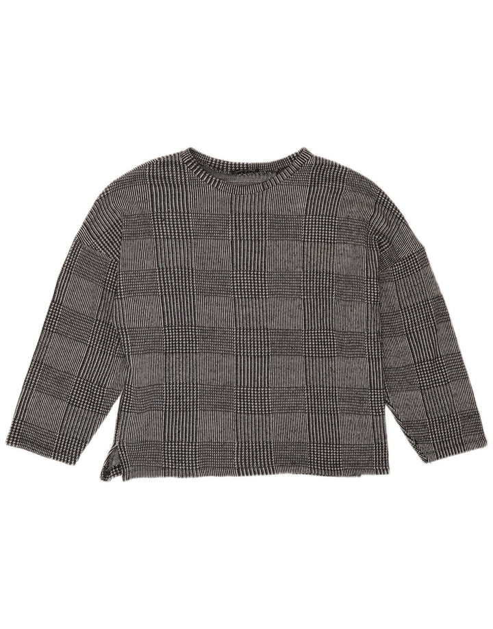 Zara Dame Top Langærmet UK 14 Medium Grey Houndstooth Polyester