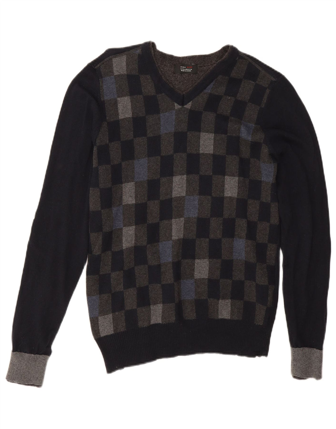 Zara Herre V-hals sweater Medium Sort Geometrisk Bomuld