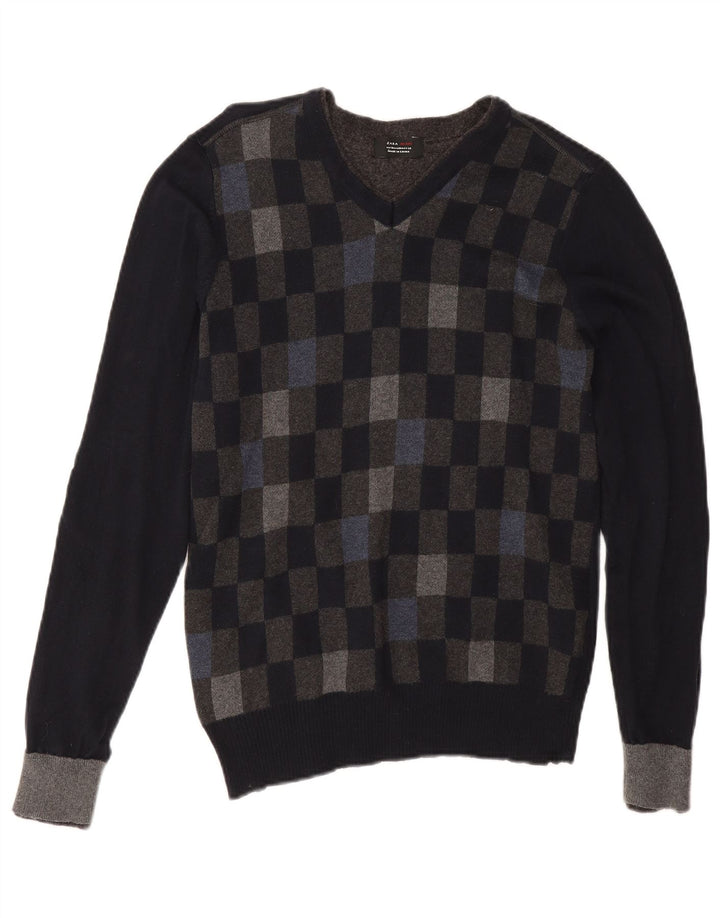 Zara Herre V-hals sweater Medium Sort Geometrisk Bomuld