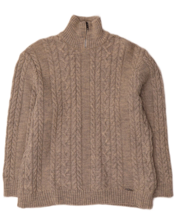 Kaufmann Herre Zip Neck Jumper Sweater IT 46 Small Beige Uld