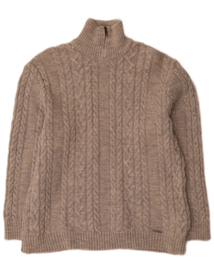Kaufmann Herre Zip Neck Jumper Sweater IT 46 Small Beige Uld
