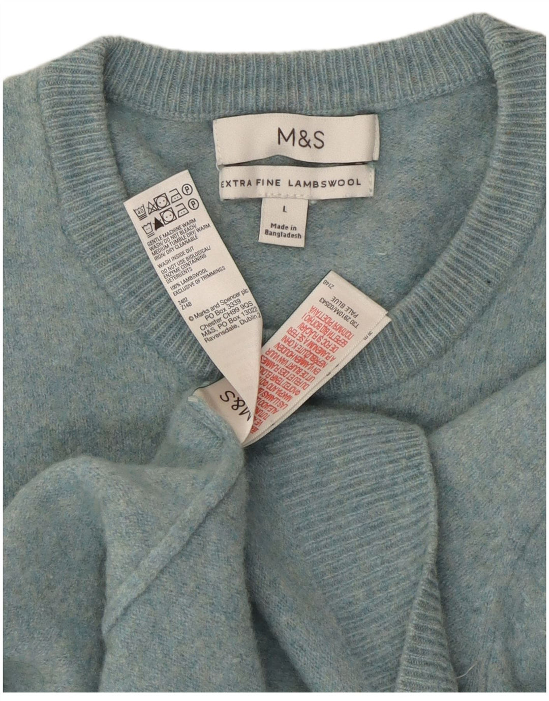 Marks & Spencer Dame sweater med rund hals DK 14 Stor blå lammeuld