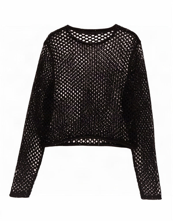 Zara Dame Oversized Langærmet Hæklet Se Through Top UK 10 Small Black