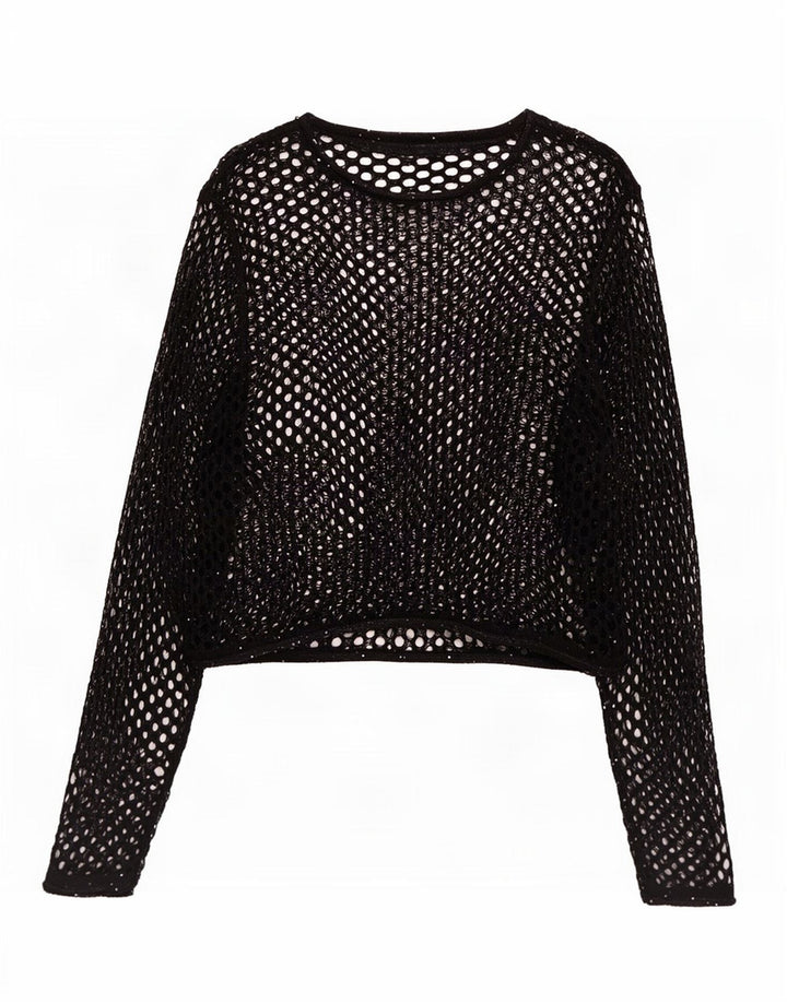 Zara Dame Oversized Langærmet Hæklet Se Through Top UK 10 Small Black