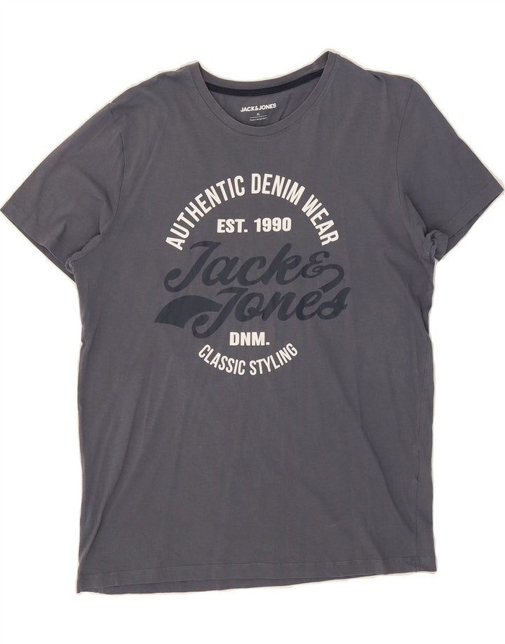 JACK & JONES Mens Graphic T-Shirt Top XL Grey Cotton Vintage Jack & Jones and Second-Hand Jack & Jones from Messina Hembry 