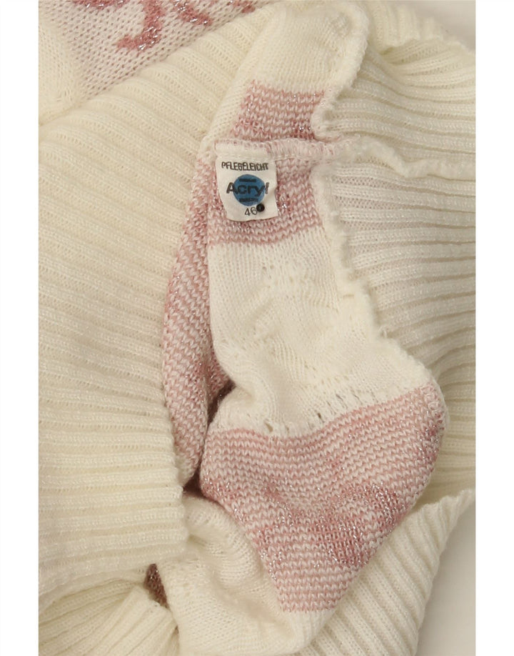 VINTAGE Womens 3/4 Sleeve Crew Neck Jumper Sweater IT 46 Large White Vintage Vintage and Second-Hand Vintage from Messina Hembry 