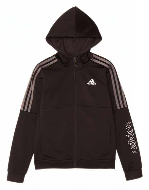 Adidas drenge grafisk hættetrøje med lynlås 11-12 år sort polyester