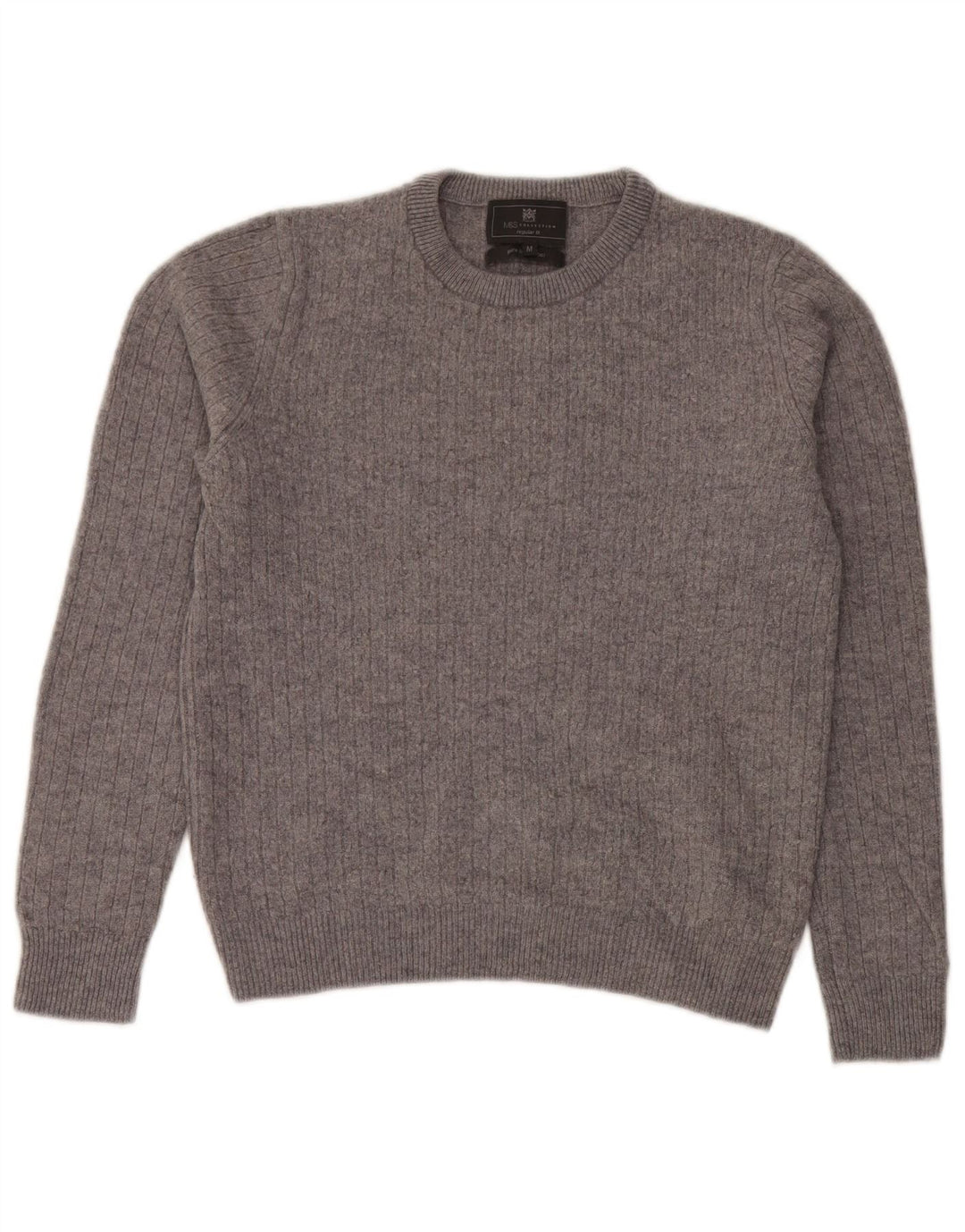 Marks & Spencer Dame Crop Crew Neck Jumper Sweater UK 14 Medium Grey