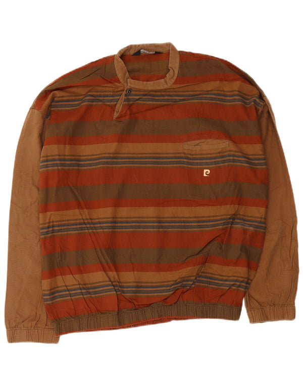 Pierre Cardin Mens Pullover Shirt Medium Brown Striped