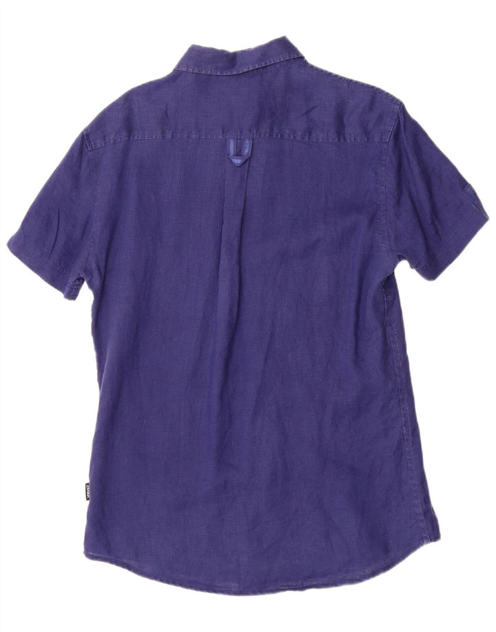 Versace kortærmet herreskjorte lille marineblå linned