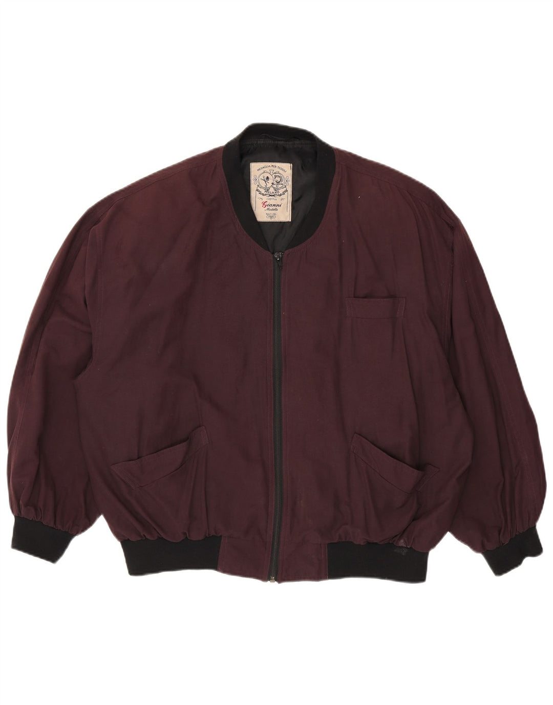 Vintage Bomber Jacket UK 42 XL Maroon Colourblock Viscose