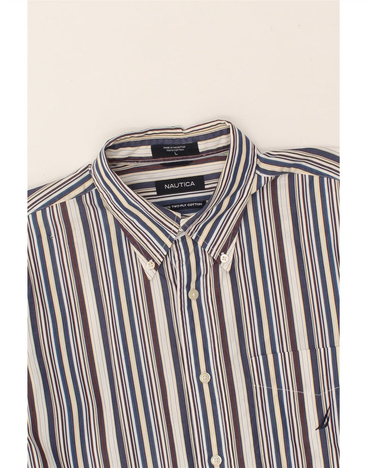 NAUTICA Mens Shirt Large Blue Striped Cotton Vintage Nautica and Second-Hand Nautica from Messina Hembry 