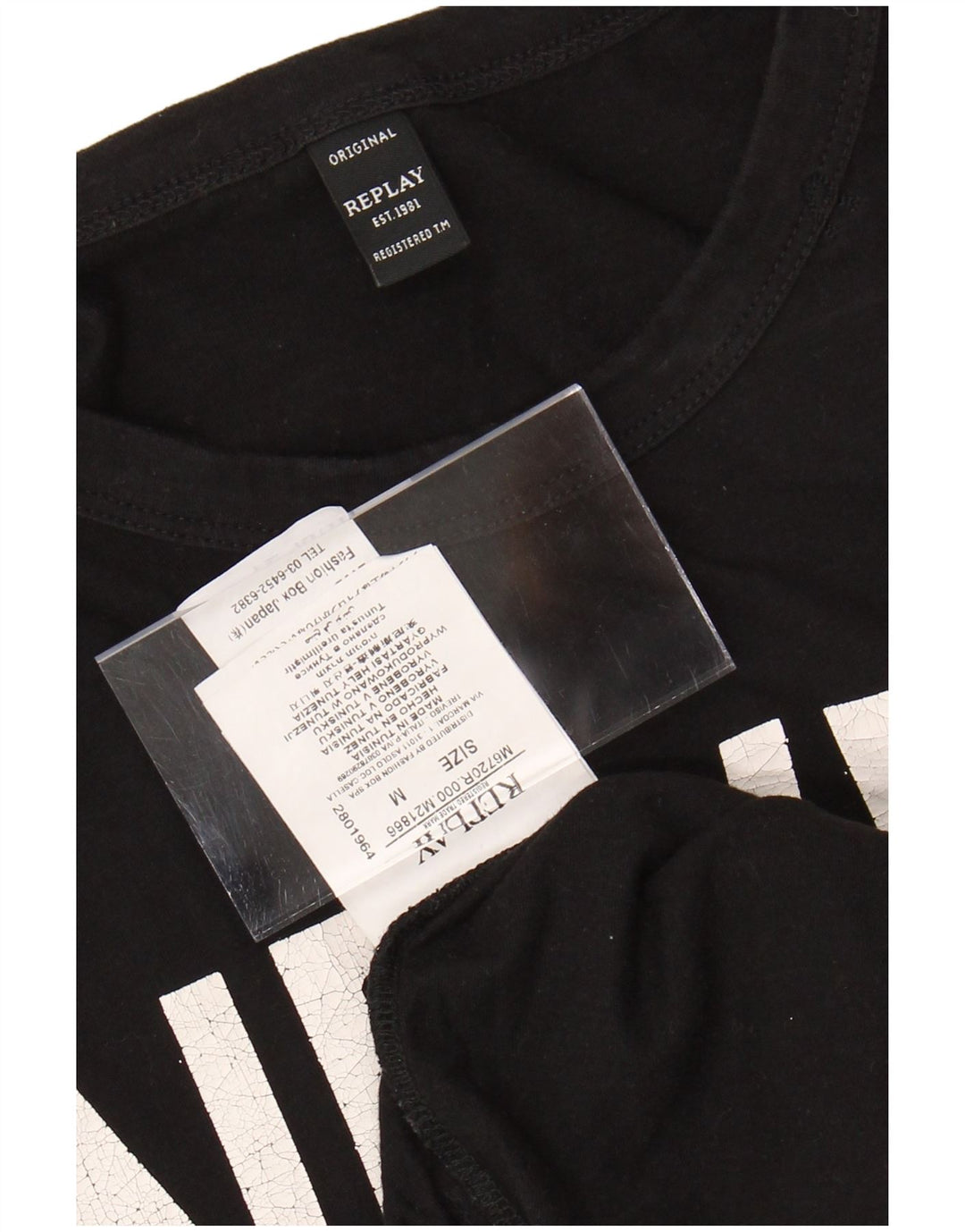 REPLAY Herre Grafisk T-Shirt Top Medium Sort Bomuld