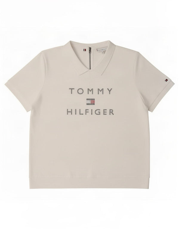 Tommy Hilfiger Dame Grafisk Polo Shirt UK 20 2XL Hvid