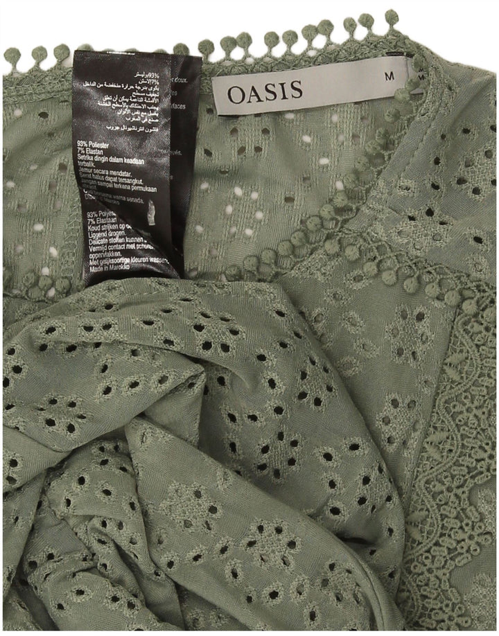 Oasis Dame 3/4 ærmet bluse Top UK 12 Medium Green Polyester
