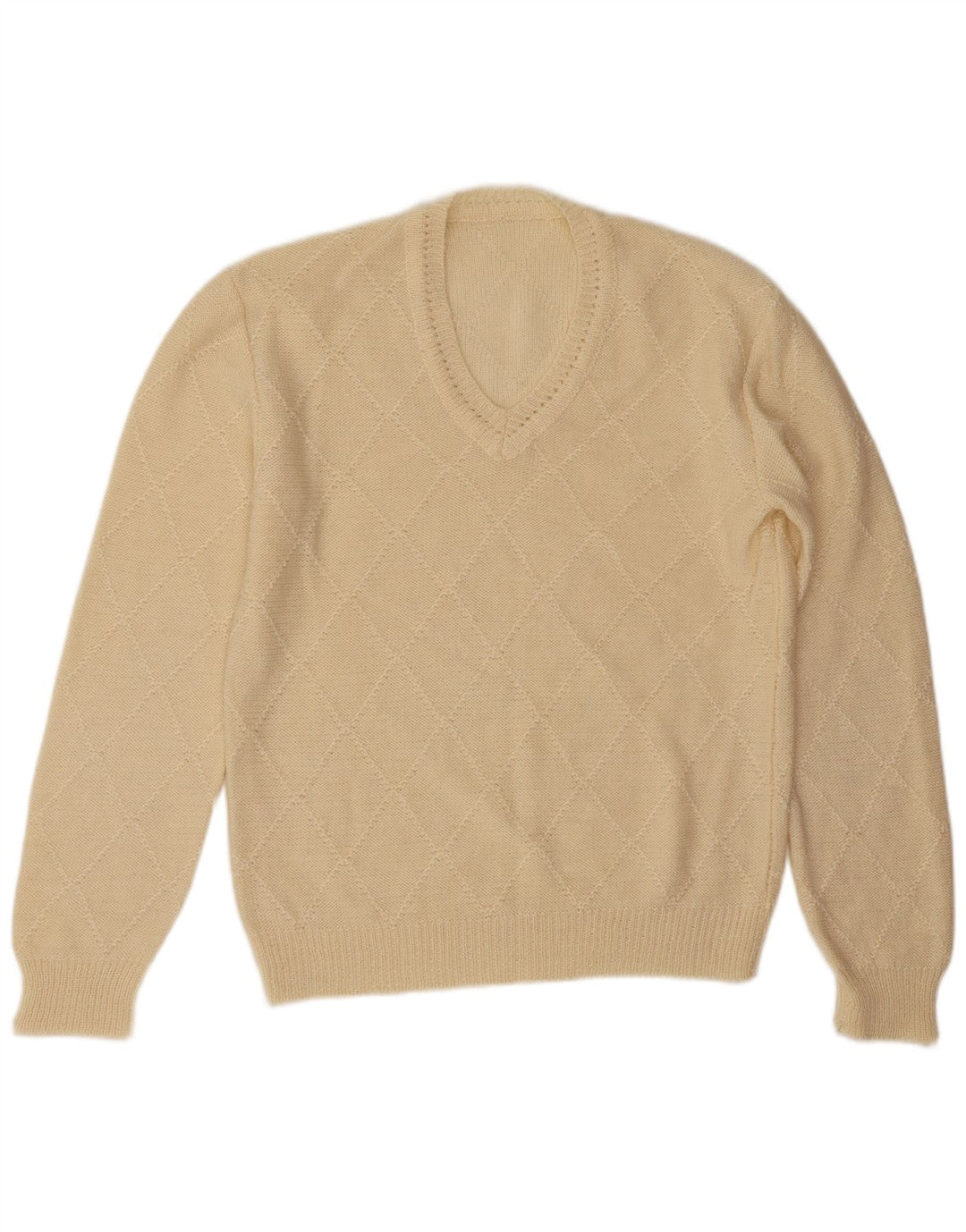 Vintage Herre V-hals sweater Large Off White Argyle/Diamond