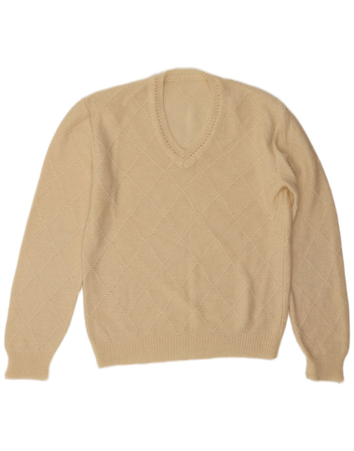 Vintage Herre V-hals sweater Large Off White Argyle/Diamond