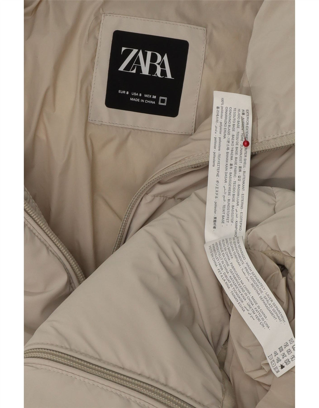 ZARA Polstret jakke til mænd UK 36 Lille beige polyester