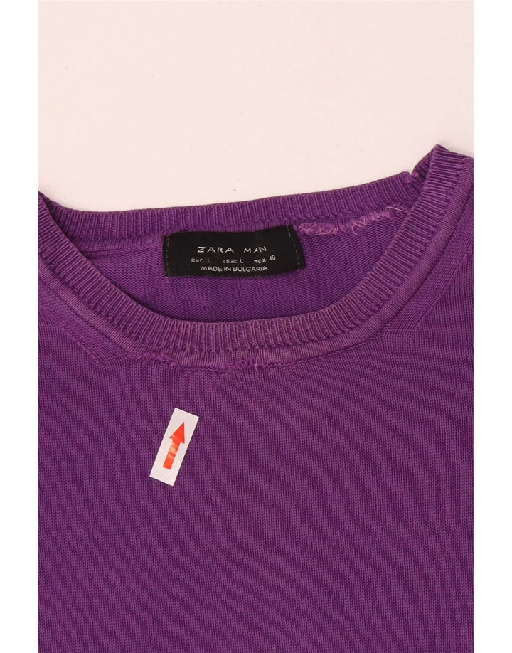 Zara Herre Jumper Sweater med rund hals Stor lilla bomuld