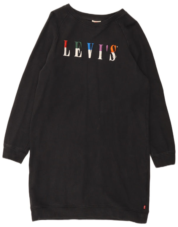 Levi's Dame Grafisk Sweatshirt Jumper Dress UK 14 Medium Sort Bomuld