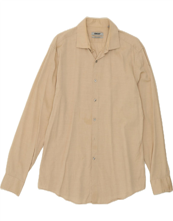 DKNY Mens Slim Fit Shirt Size 15 1/2 Medium Beige Vintage Dkny and Second-Hand Dkny from Messina Hembry 