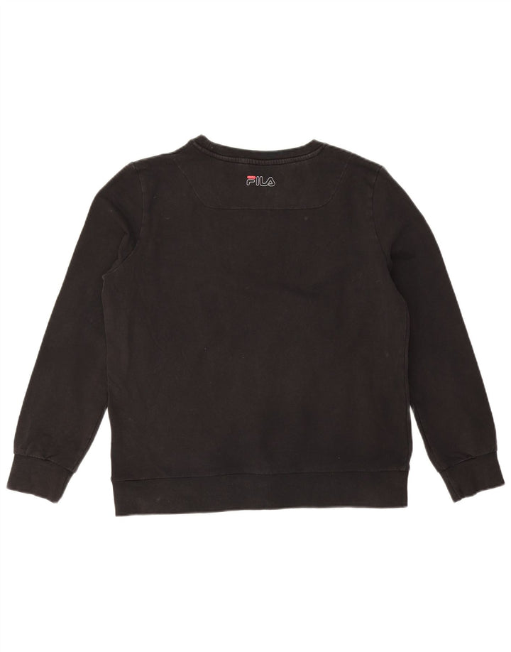 FILA Dame Oversized Grafisk Sweatshirt Jumper UK 10 Small Black Bomuld