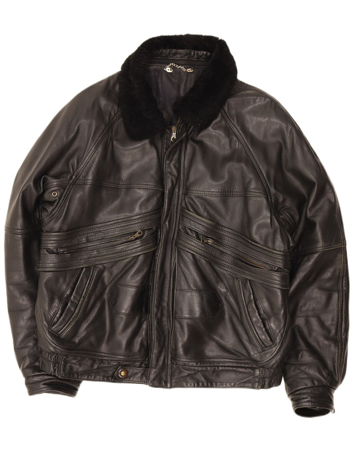 Vintage herre læderjakke IT 52 XL Sort