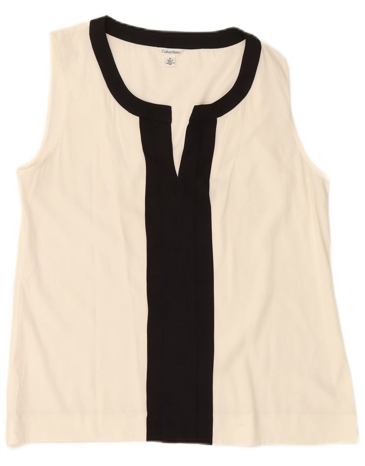 CALVIN KLEIN Dame ærmeløs bluse Top UK 14 Medium White Colourblock