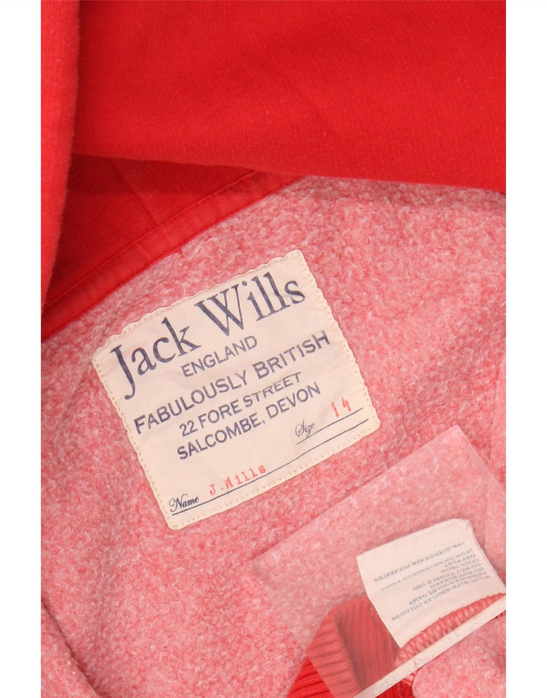 Jack Wills Dame Grafisk Hættetrøje Sweater UK 14 Stor Rød Bomuld