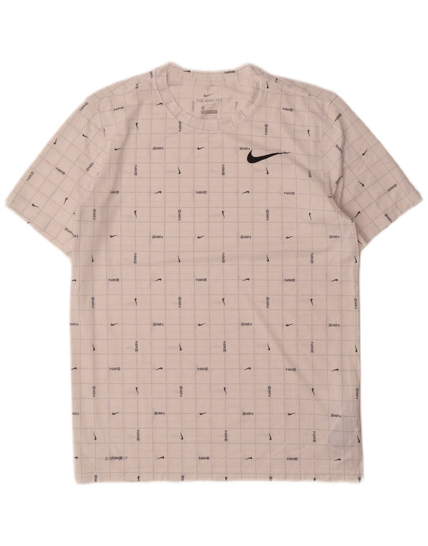 Nike Mens Dri Fit Graphic T-Shirt Top Medium White Check Polyester