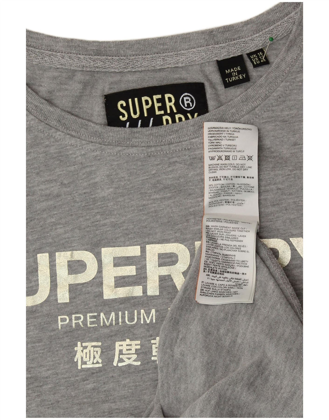 SUPERDRY Kvinder Oversized Grafisk T-Shirt Top UK 16 Stor Grå Bomuld