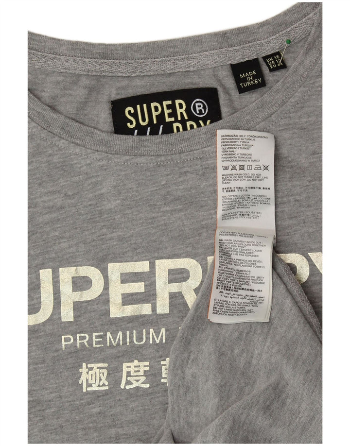 SUPERDRY Kvinder Oversized Grafisk T-Shirt Top UK 16 Stor Grå Bomuld