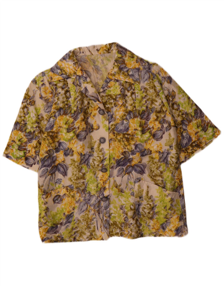 VINTAGE Dame 4-knaps blazerjakke UK 16 Stor flerfarvet blomster